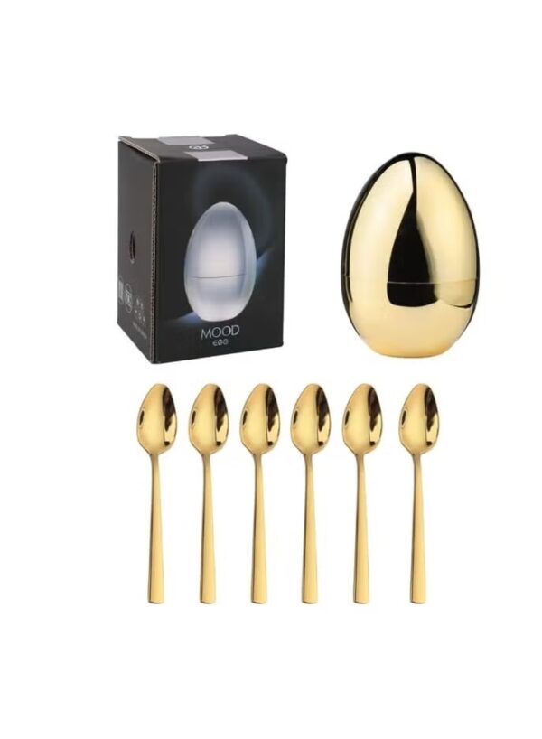 6Pcs Stainless Steel Luxury Cutlery Set with Egg-Shaped Tableware Storage Box - Gold
