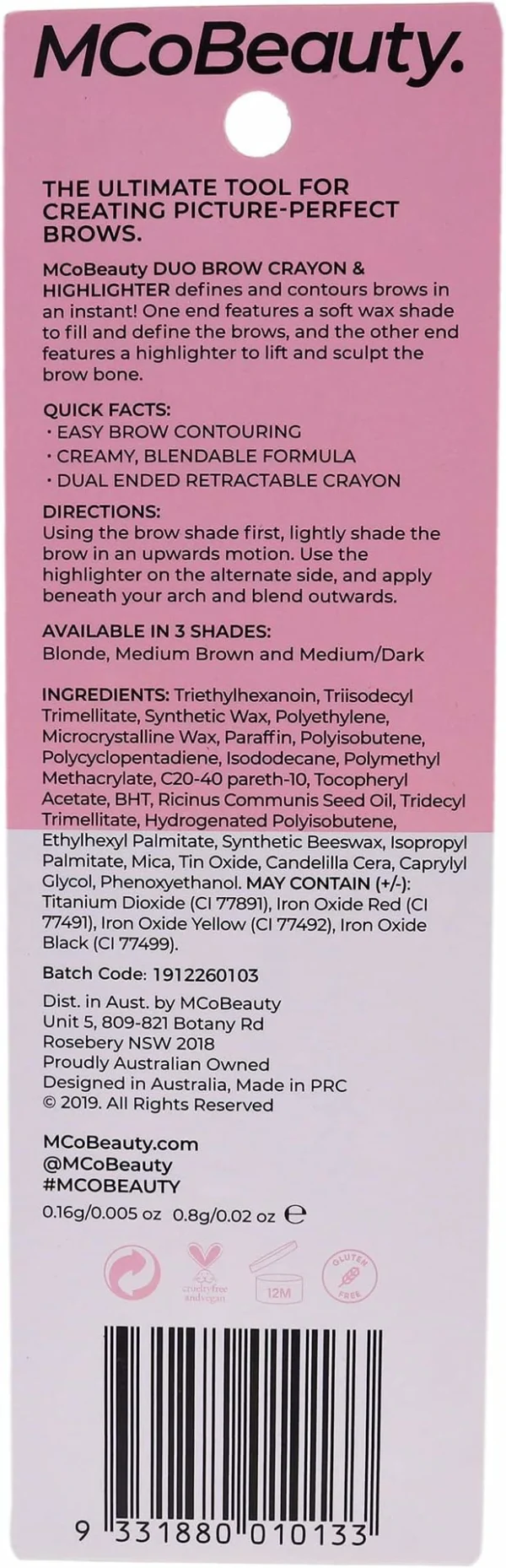 Mcobeauty Duo Brow Crayon + Highlighter Blonde Light-Medium  0.025Oz Eyebrow Pencil (Womens)