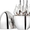 24Pcs Stainless Steel Luxury Cutlery Set with Egg-Shaped Tableware Storage Box - Silver