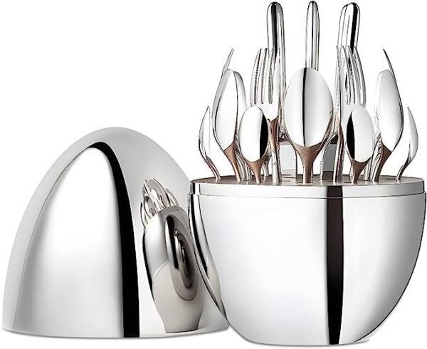 24Pcs Stainless Steel Luxury Cutlery Set with Egg-Shaped Tableware Storage Box - Silver