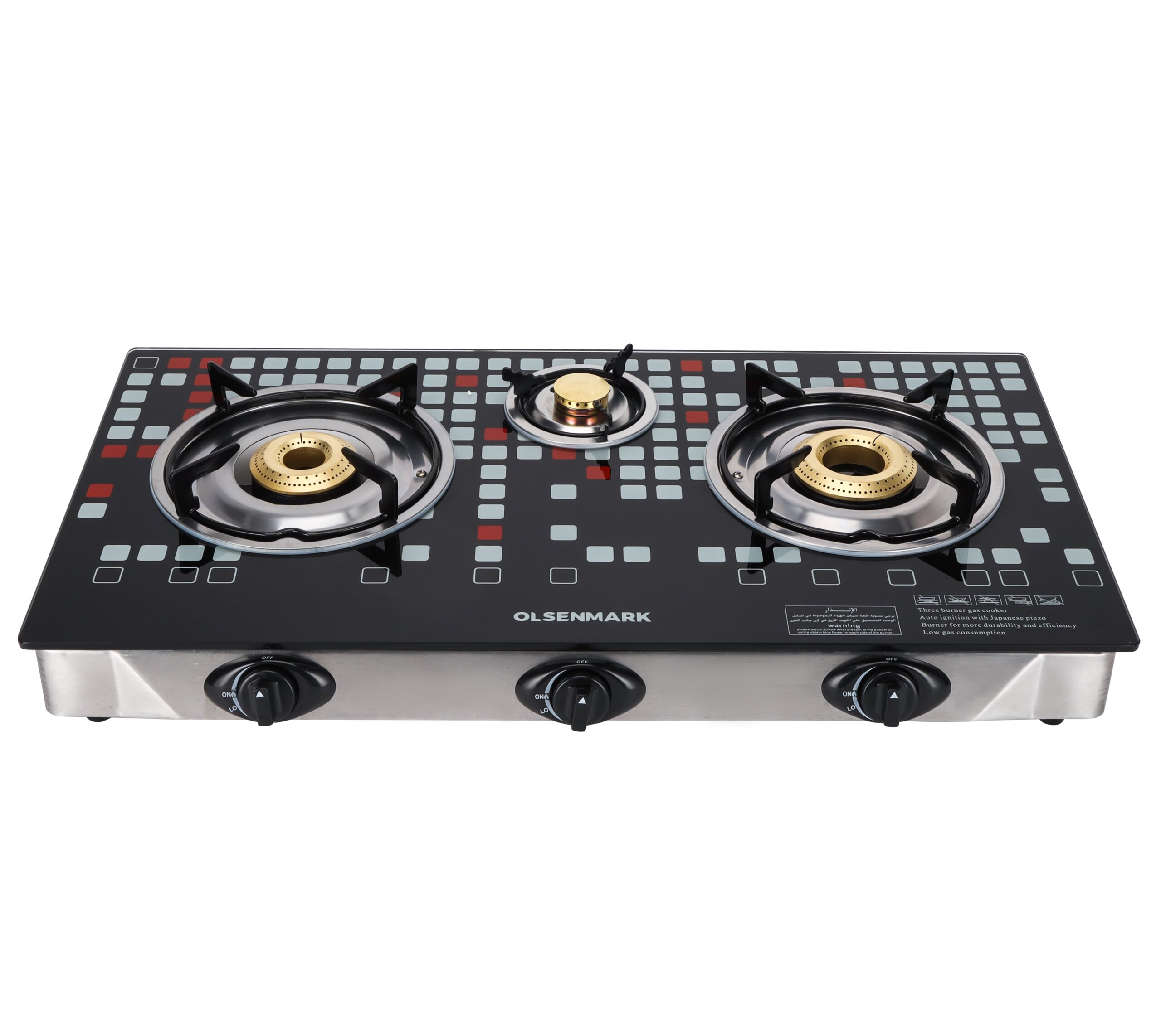 Olsenmark Gas Stove Highly Efficient Tempered Glass Triple Burner  -OMK2224