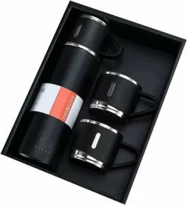 stainless steel vacuum thermos flask with 2 stainless steel cups