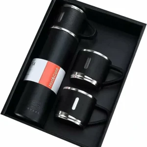 stainless steel vacuum thermos flask with 2 stainless steel cups