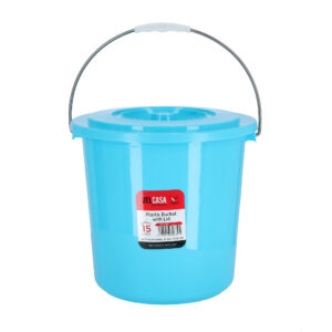 15Ltr Plastic Bucket with Lid - Strong Handle- Red- 15 Liter