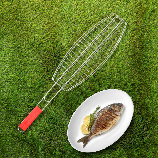 Fish Barbecue Grill Durable Iron with Wooden Handle DC2200