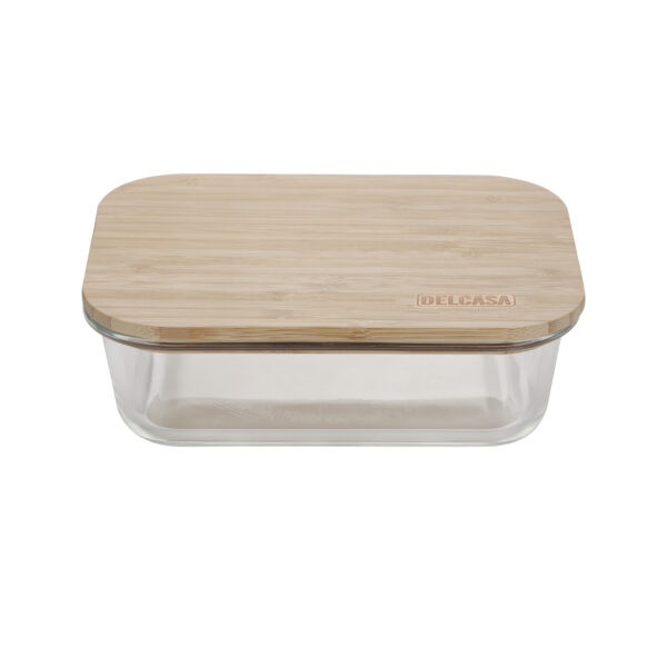 Delcasa 1050 ML Rectangular Airtight Glass Container with Bamboo Lid DC2367