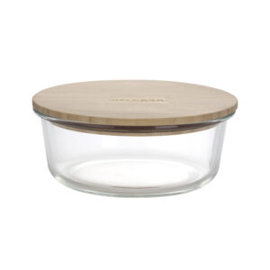 Delcasa 400 ML Round Airtight Glass Container with Bamboo Lid-DC2369