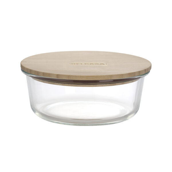 Delcasa 400 ML Round Airtight Glass Container with Bamboo Lid-DC2369