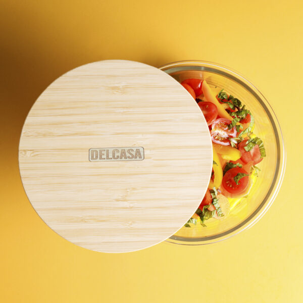 Delcasa 400 ML Round Airtight Glass Container with Bamboo Lid-DC2369
