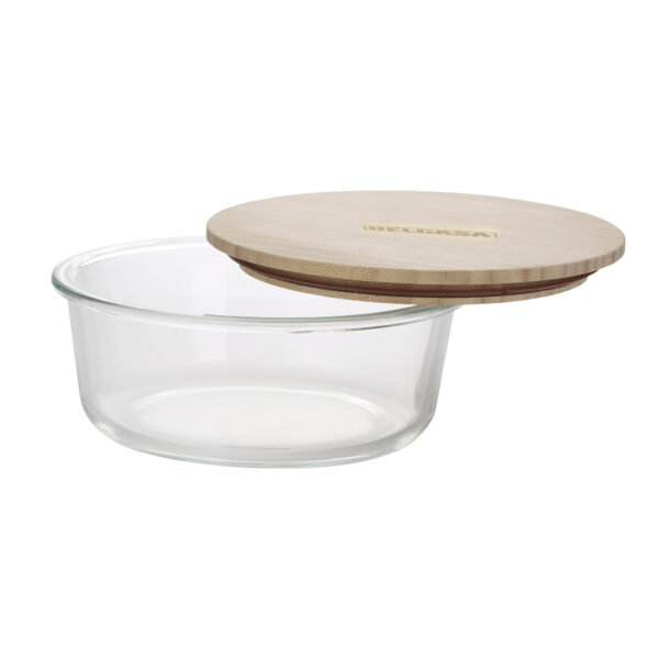 Delcasa 400 ML Round Airtight Glass Container with Bamboo Lid-DC2369