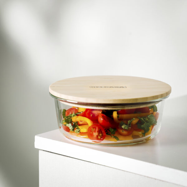 Delcasa 950 ML Round Airtight Glass Container with Bamboo Lid-DC2371