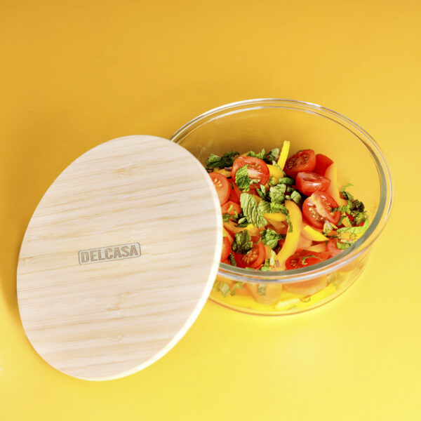 Delcasa 1300 ML Round Airtight Glass Container with Bamboo Lid-DC2372