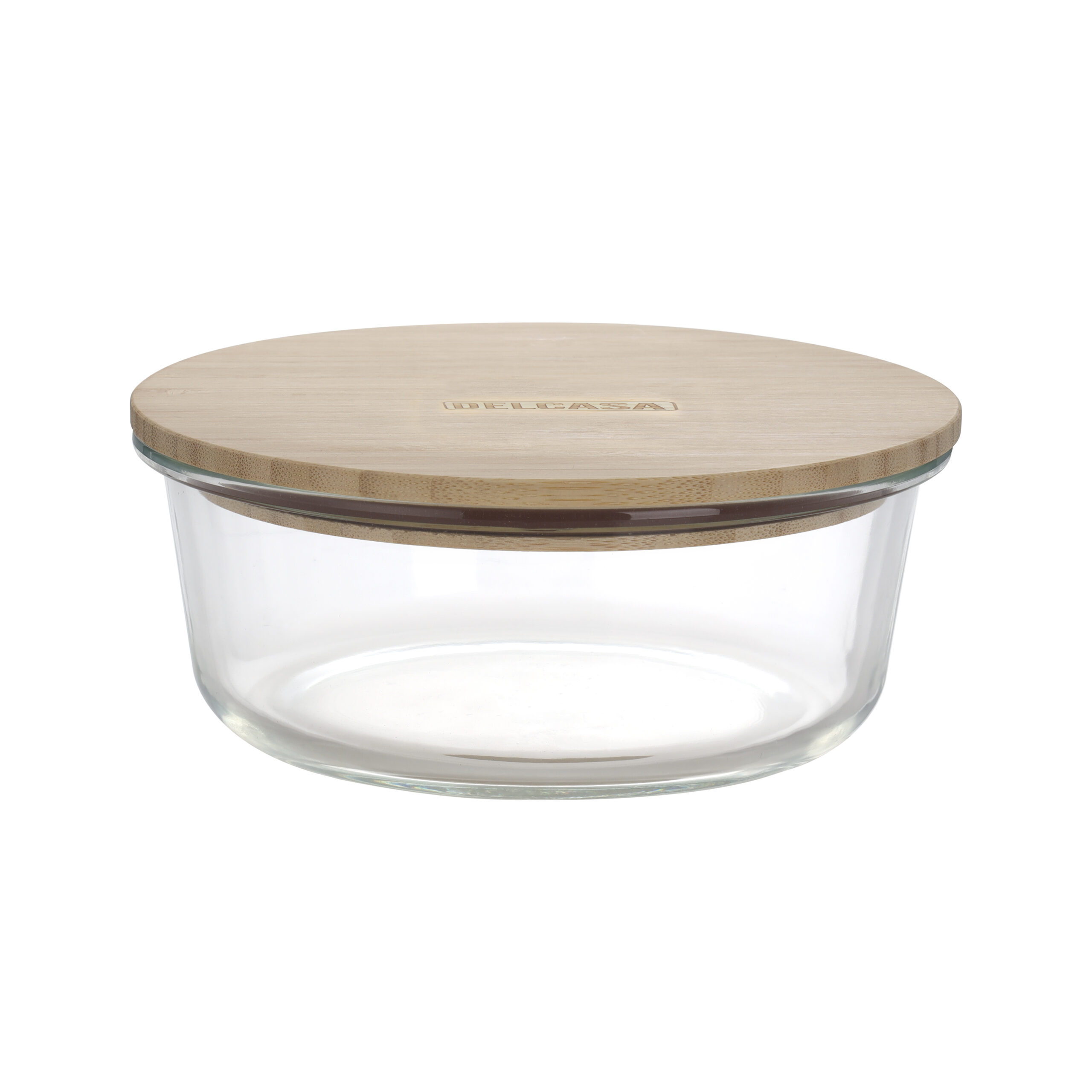 Delcasa 1300 ML Round Airtight Glass Container with Bamboo Lid-DC2372