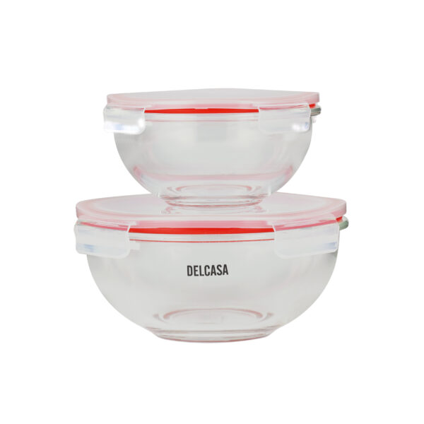 Delcasa 500 ML and 1000 ML 2pc Round Airtight Glass Bowl with Lid DC2383