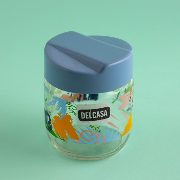 Aqua Decorated Glass Jar, 425ml Container with Lid, DC2593