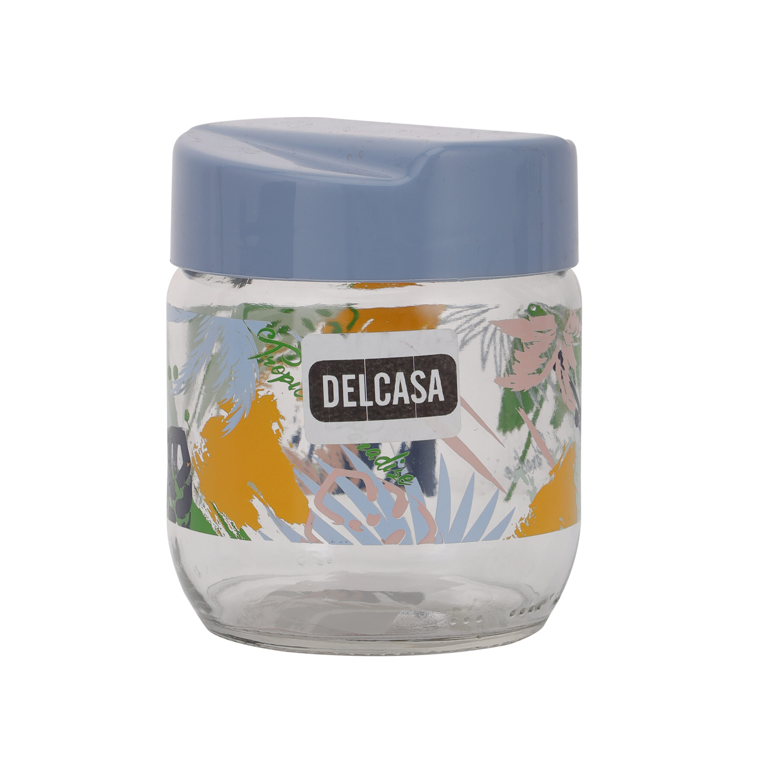 Aqua Decorated Glass Jar, 425ml Container with Lid, DC2593