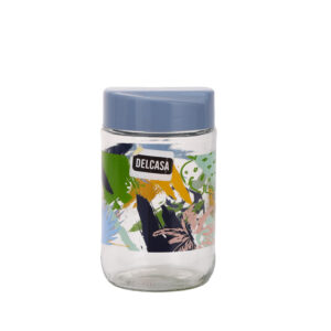 Aqua Decorated Glass Jar, 660ml Container with Lid, DC2594