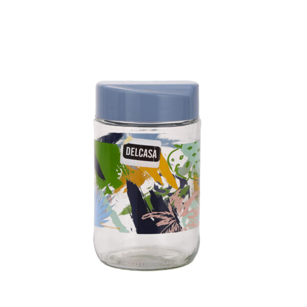 Aqua Decorated Glass Jar, 660ml Container with Lid, DC2594