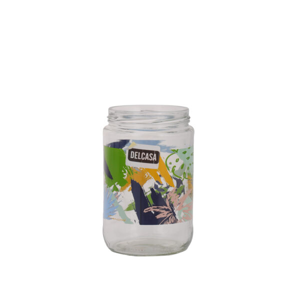 Aqua Decorated Glass Jar, 660ml Container with Lid, DC2594