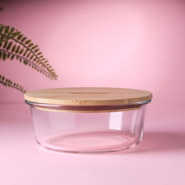 Round Glass Food Container with Bamboo Lid, RF10325