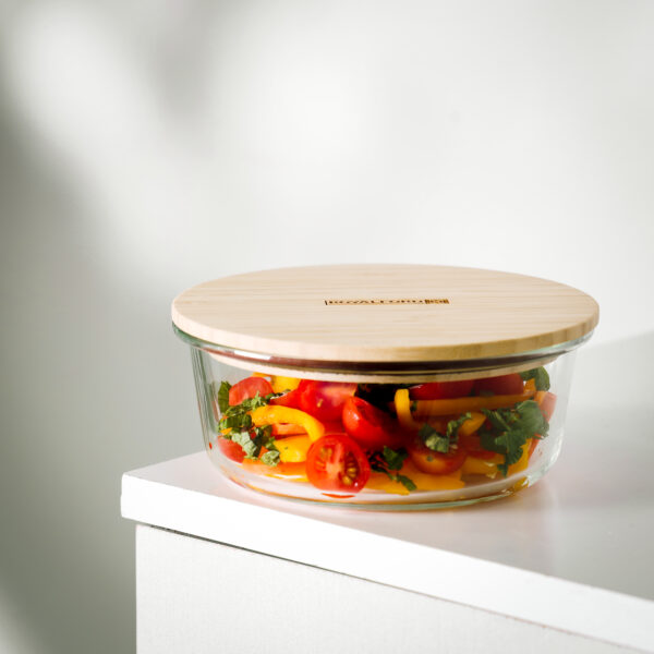 Round Glass Food Container with Bamboo Lid, RF10326