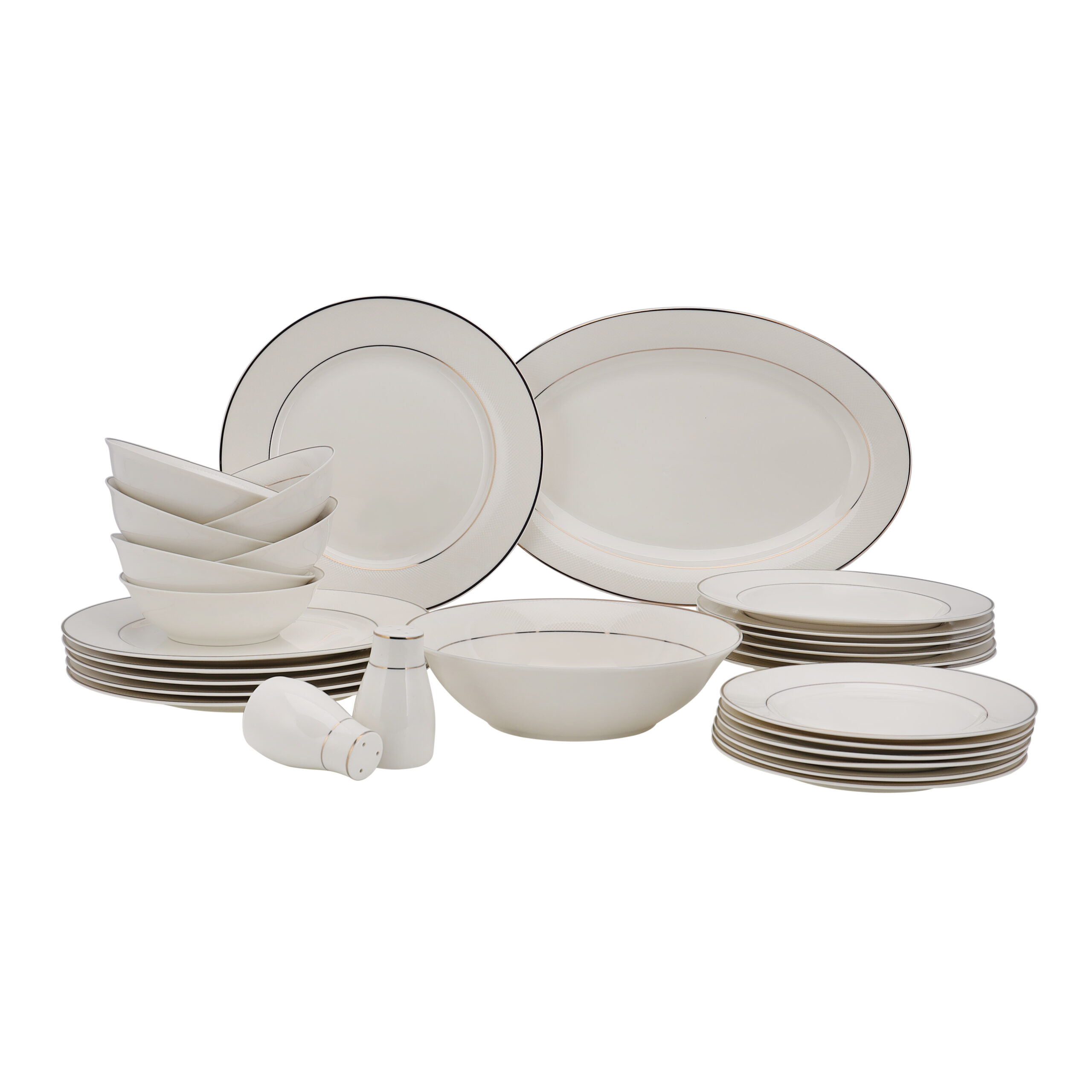 Royalford 28 Piece Premium Bone China Dinner Set-(White)-(RF11048)