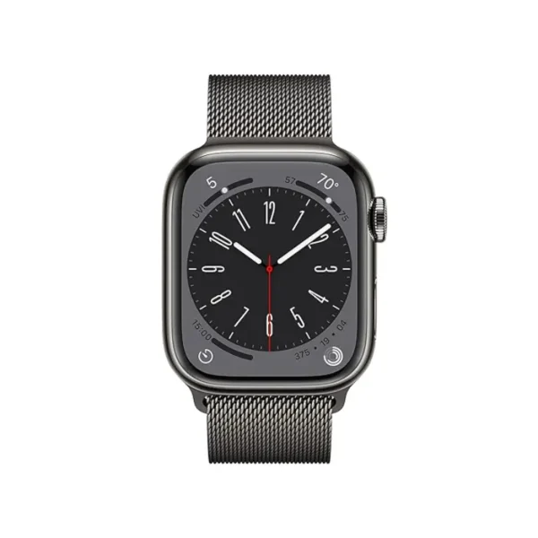 Apple Watch Series 8, 41mm Stainless Steel Case With Black Milanese Loop