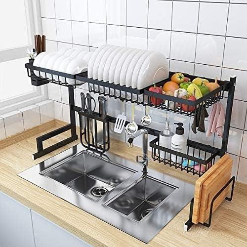 Dish Drying Rack Over the Sink - 2 Tier Compact Kitchen Organizer and Storage Space Saver for Counter - Dish Drainer and Utensil Holder