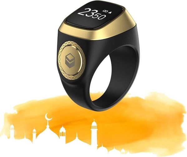 Smart Tasbih Zikr Ring, Muslim Prayer, Prayer timing reminder, OLED display Tasbih Counter, Smart Ring, Wearable Technology, Waterproof - Black(22mm)