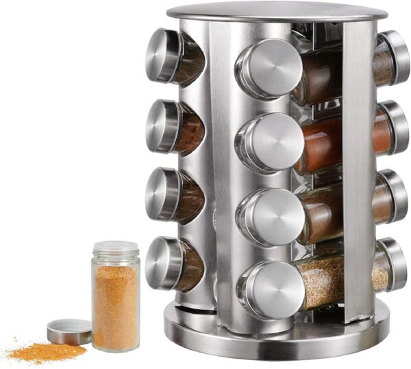Rotating Spice Rack with 16 Round Jars