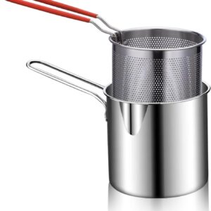 Small Deep Oil Fryer Stainless Steel Pot & Basket with Anti Scalding Silicone Handle