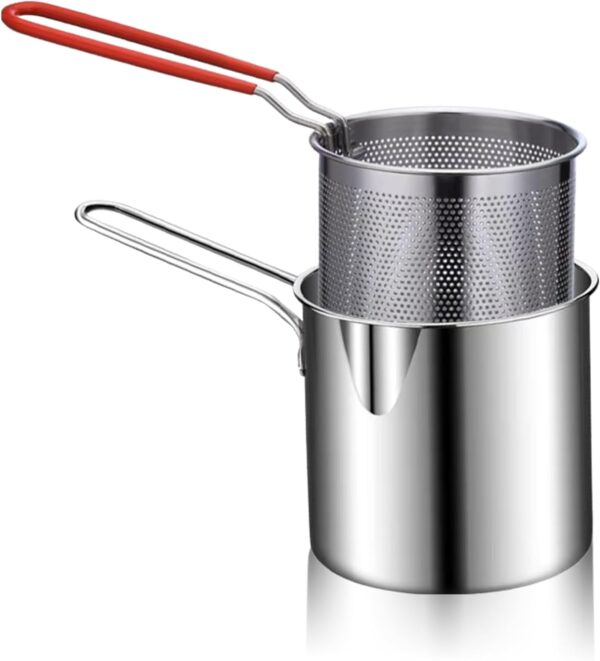 Small Deep Oil Fryer Stainless Steel Pot & Basket with Anti Scalding Silicone Handle