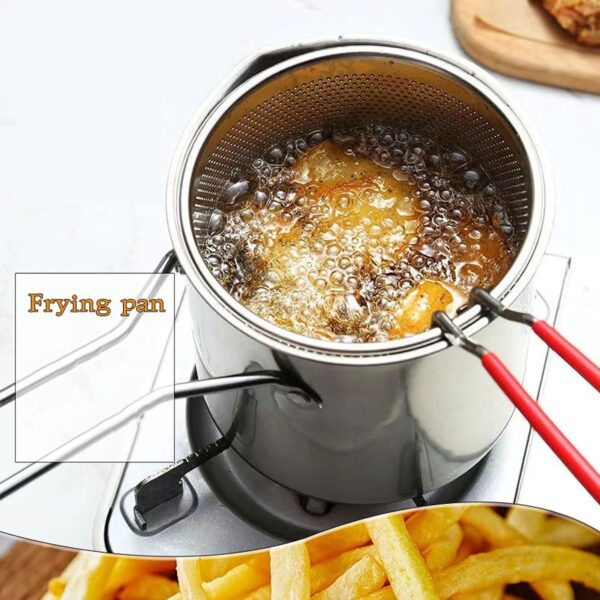 Small Deep Oil Fryer Stainless Steel Pot & Basket with Anti Scalding Silicone Handle