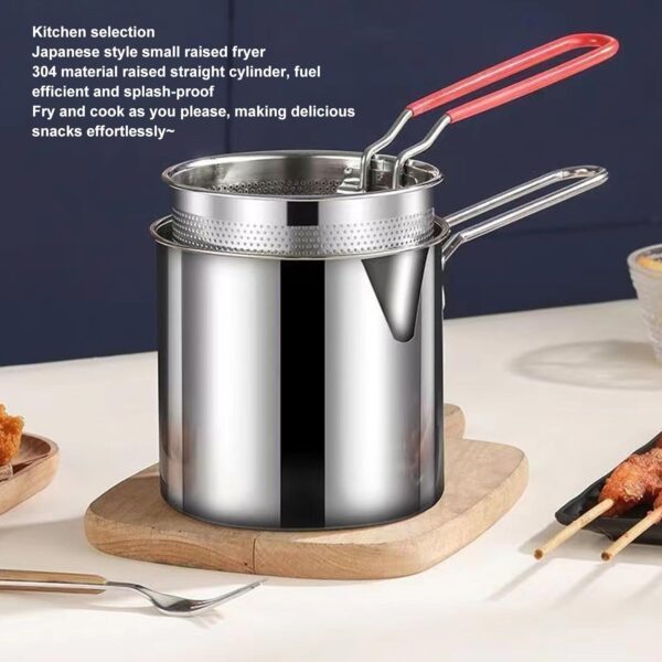 Small Deep Oil Fryer Stainless Steel Pot & Basket with Anti Scalding Silicone Handle